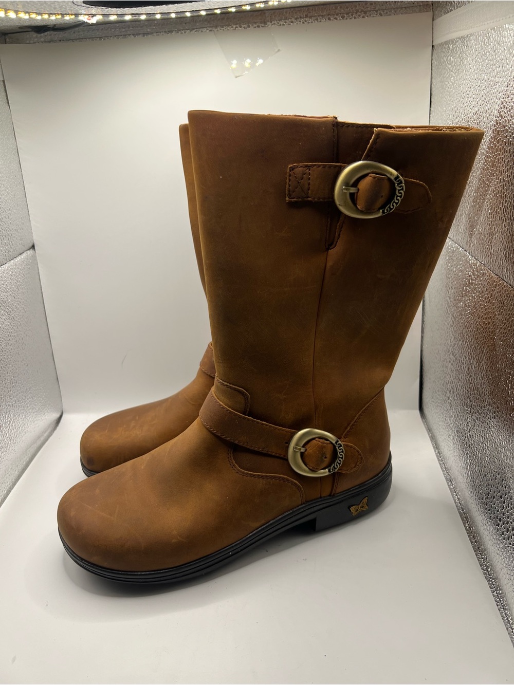 Alegria Tan Brown Mid-Calf Buckle Boots - Picture 4 of 11